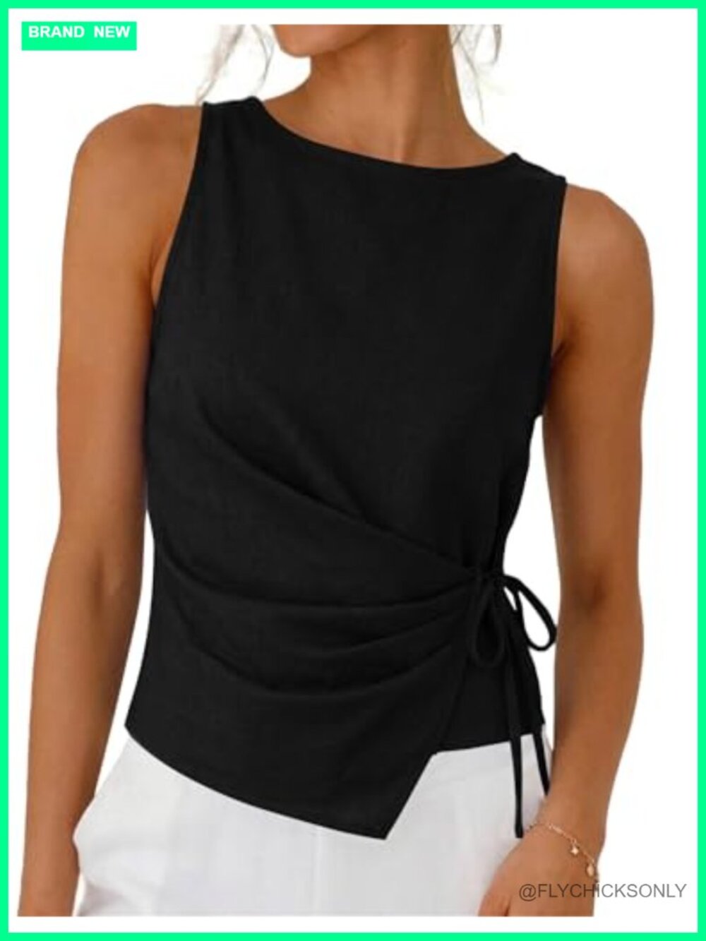 Linen Cotton Tie Wrap Sleeveless Crop Tank Top Ruched Waist